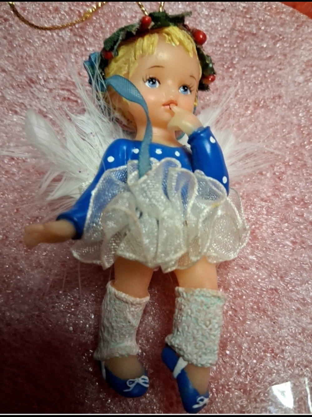 Ashton & Drake 2 Ornaments Angel Toes Herloom  2 Ornaments Blue & Pink